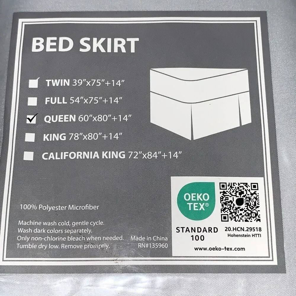 Unbranded Queen Size‎ Bedskirt Gray 60x80 Polyester Microfiber New in Package